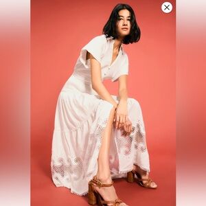 Maje Embroidered Ruffled Maxi Dress White Sz 36